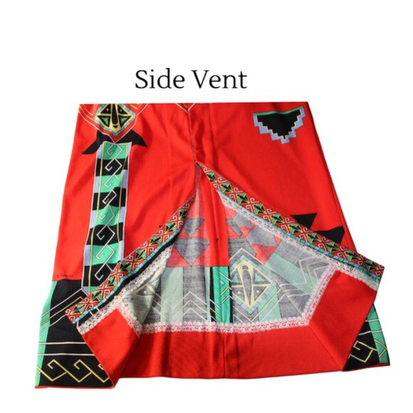 Paganne Gene Berk Signed Red Tribal Art Deco Vintage Maxi Skirt, Size 12 - Picture 8 of 9